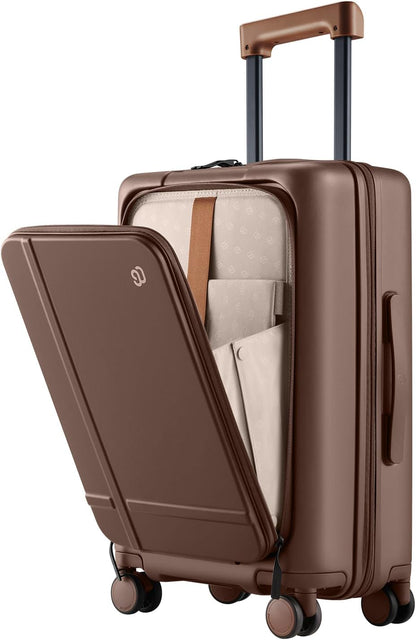 Carry On Luggage 22X14X9 Airline Approved with Front Pocket, 20 Inch Luggage with Front Compartment, Expandable, Double Spinner Wheels, Hardsided PC, TSA Lock (Cool Grey, Seine Max)