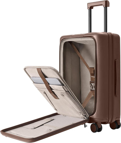 Carry On Luggage 22X14X9 Airline Approved with Front Pocket, 20 Inch Luggage with Front Compartment, Expandable, Double Spinner Wheels, Hardsided PC, TSA Lock (Cool Grey, Seine Max)