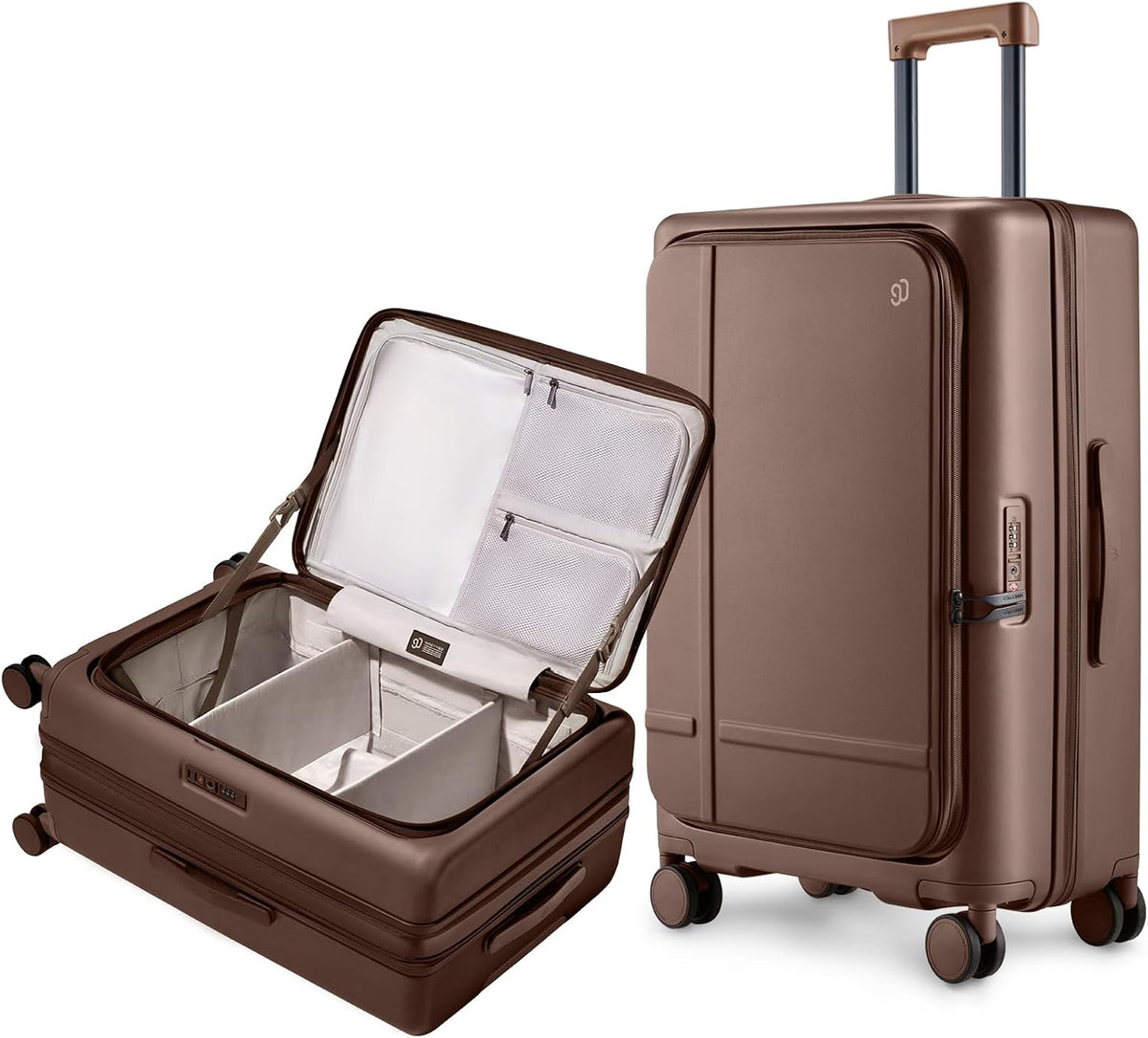 Carry On Luggage 22X14X9 Airline Approved with Front Pocket, 20 Inch Luggage with Front Compartment, Expandable, Double Spinner Wheels, Hardsided PC, TSA Lock (Cool Grey, Seine Max)