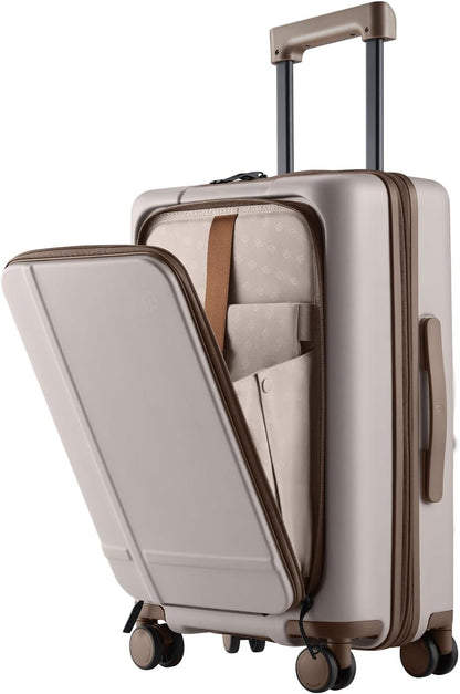 Carry On Luggage 22X14X9 Airline Approved with Front Pocket, 20 Inch Luggage with Front Compartment, Expandable, Double Spinner Wheels, Hardsided PC, TSA Lock (Cool Grey, Seine Max)