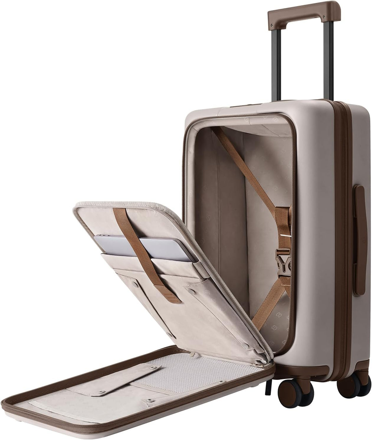 Carry On Luggage 22X14X9 Airline Approved with Front Pocket, 20 Inch Luggage with Front Compartment, Expandable, Double Spinner Wheels, Hardsided PC, TSA Lock (Cool Grey, Seine Max)