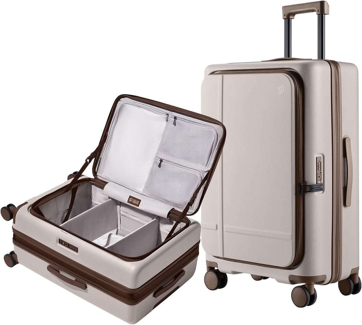 Carry On Luggage 22X14X9 Airline Approved with Front Pocket, 20 Inch Luggage with Front Compartment, Expandable, Double Spinner Wheels, Hardsided PC, TSA Lock (Cool Grey, Seine Max)