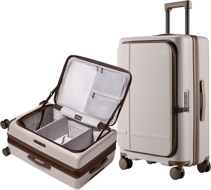 Carry On Luggage 22X14X9 Airline Approved with Front Pocket, 20 Inch Luggage with Front Compartment, Expandable, Double Spinner Wheels, Hardsided PC, TSA Lock (Cool Grey, Seine Max)