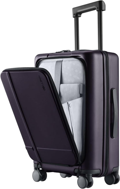 Carry On Luggage 22X14X9 Airline Approved with Front Pocket, 20 Inch Luggage with Front Compartment, Expandable, Double Spinner Wheels, Hardsided PC, TSA Lock (Cool Grey, Seine Max)