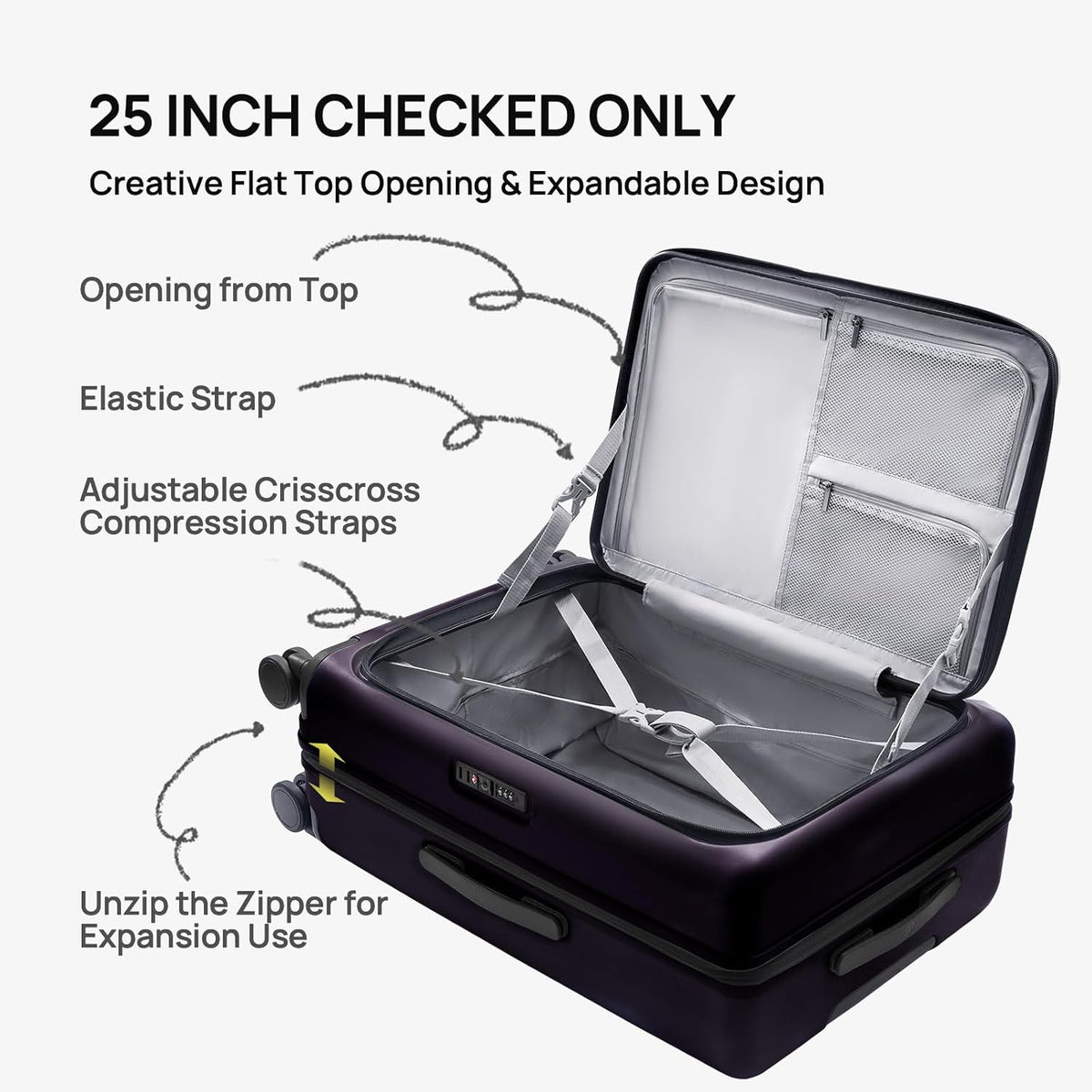 Carry On Luggage 22X14X9 Airline Approved with Front Pocket, 20 Inch Luggage with Front Compartment, Expandable, Double Spinner Wheels, Hardsided PC, TSA Lock (Cool Grey, Seine Max)