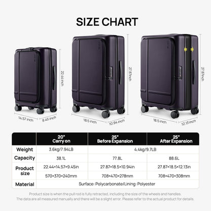Carry On Luggage 22X14X9 Airline Approved with Front Pocket, 20 Inch Luggage with Front Compartment, Expandable, Double Spinner Wheels, Hardsided PC, TSA Lock (Cool Grey, Seine Max)