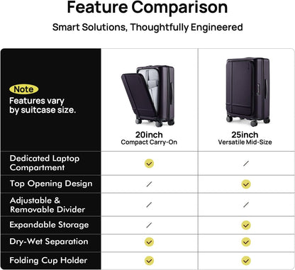 Carry On Luggage 22X14X9 Airline Approved with Front Pocket, 20 Inch Luggage with Front Compartment, Expandable, Double Spinner Wheels, Hardsided PC, TSA Lock (Cool Grey, Seine Max)