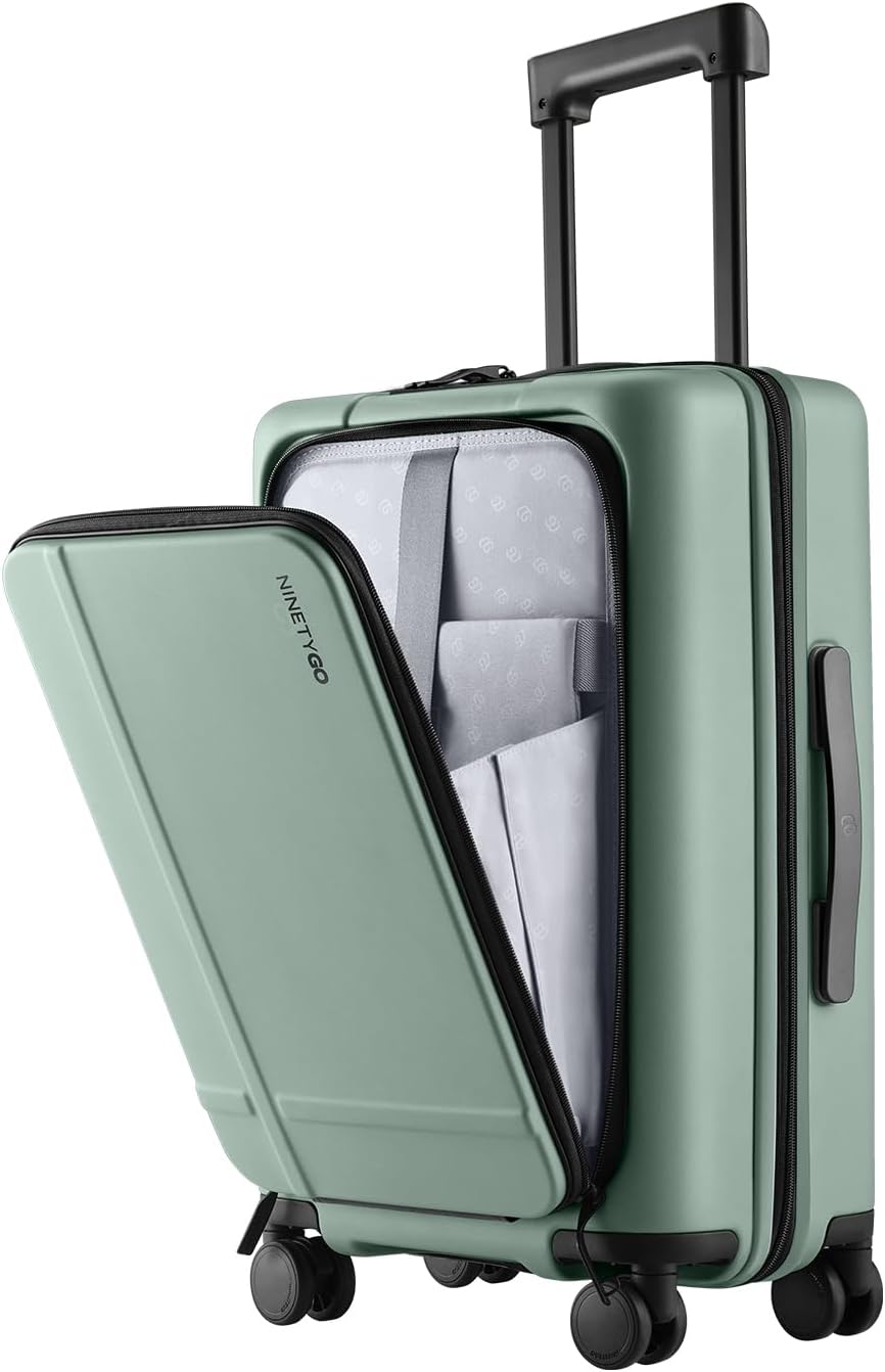 Carry On Luggage 22X14X9 Airline Approved with Front Pocket, 20 Inch Luggage with Front Compartment, Expandable, Double Spinner Wheels, Hardsided PC, TSA Lock (Cool Grey, Seine Max)