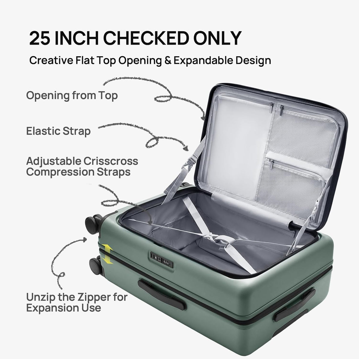 Carry On Luggage 22X14X9 Airline Approved with Front Pocket, 20 Inch Luggage with Front Compartment, Expandable, Double Spinner Wheels, Hardsided PC, TSA Lock (Cool Grey, Seine Max)