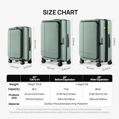 Carry On Luggage 22X14X9 Airline Approved with Front Pocket, 20 Inch Luggage with Front Compartment, Expandable, Double Spinner Wheels, Hardsided PC, TSA Lock (Cool Grey, Seine Max)