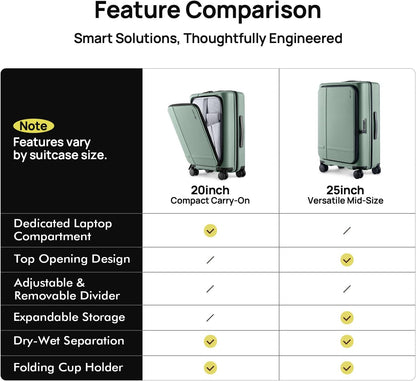 Carry On Luggage 22X14X9 Airline Approved with Front Pocket, 20 Inch Luggage with Front Compartment, Expandable, Double Spinner Wheels, Hardsided PC, TSA Lock (Cool Grey, Seine Max)