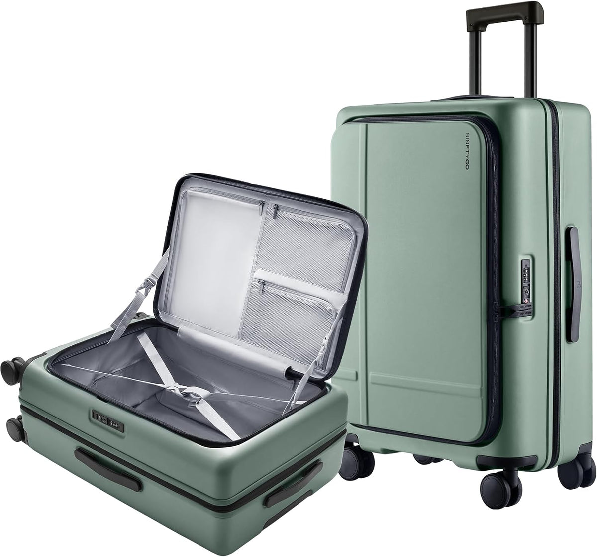 Carry On Luggage 22X14X9 Airline Approved with Front Pocket, 20 Inch Luggage with Front Compartment, Expandable, Double Spinner Wheels, Hardsided PC, TSA Lock (Cool Grey, Seine Max)