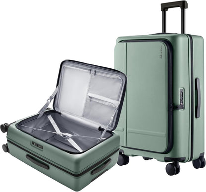 Carry On Luggage 22X14X9 Airline Approved with Front Pocket, 20 Inch Luggage with Front Compartment, Expandable, Double Spinner Wheels, Hardsided PC, TSA Lock (Cool Grey, Seine Max)