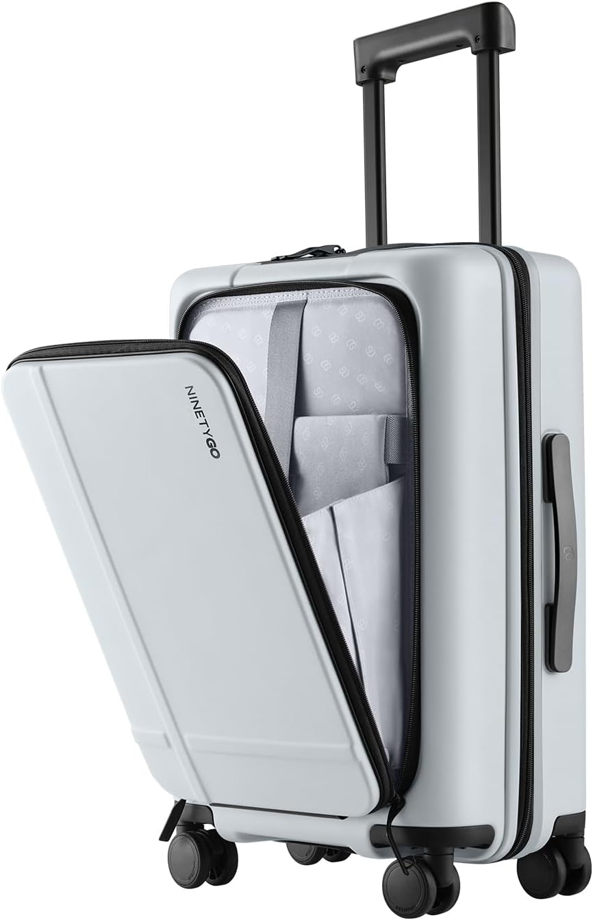 Carry On Luggage 22X14X9 Airline Approved with Front Pocket, 20 Inch Luggage with Front Compartment, Expandable, Double Spinner Wheels, Hardsided PC, TSA Lock (Cool Grey, Seine Max)