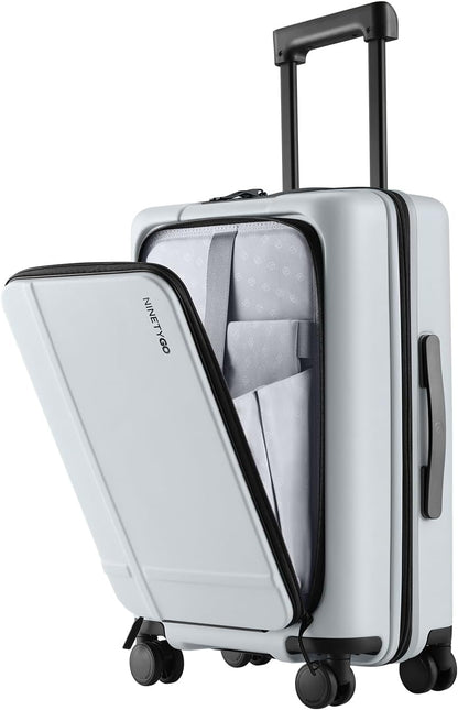 Carry On Luggage 22X14X9 Airline Approved with Front Pocket, 20 Inch Luggage with Front Compartment, Expandable, Double Spinner Wheels, Hardsided PC, TSA Lock (Cool Grey, Seine Max)