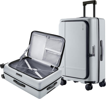 Carry On Luggage 22X14X9 Airline Approved with Front Pocket, 20 Inch Luggage with Front Compartment, Expandable, Double Spinner Wheels, Hardsided PC, TSA Lock (Cool Grey, Seine Max)
