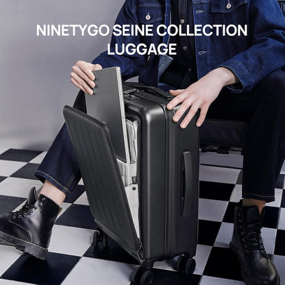 Carry On Luggage 22X14X9 Airline Approved with Front Pocket, 20 Inch Luggage with Front Compartment, Expandable, Double Spinner Wheels, Hardsided PC, TSA Lock (Cool Grey, Seine Max)
