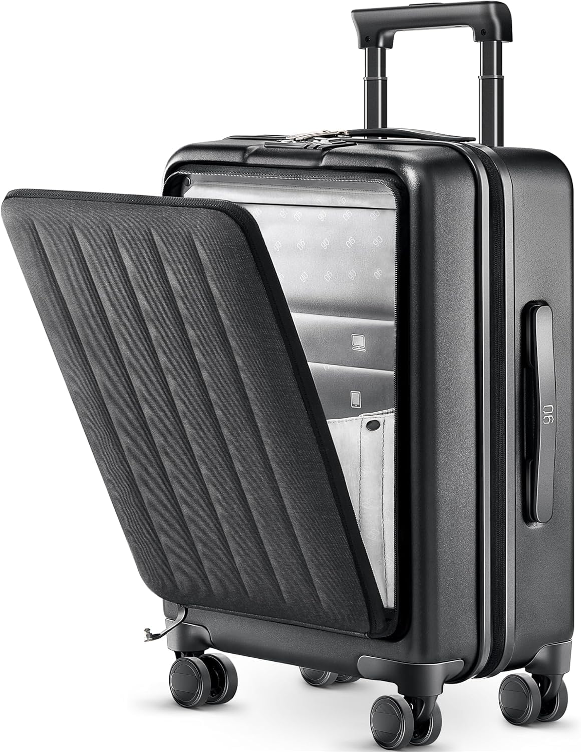 Carry On Luggage 22X14X9 Airline Approved with Front Pocket, 20 Inch Luggage with Front Compartment, Expandable, Double Spinner Wheels, Hardsided PC, TSA Lock (Cool Grey, Seine Max)