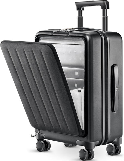 Carry On Luggage 22X14X9 Airline Approved with Front Pocket, 20 Inch Luggage with Front Compartment, Expandable, Double Spinner Wheels, Hardsided PC, TSA Lock (Cool Grey, Seine Max)