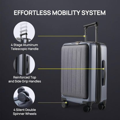 Carry On Luggage 22X14X9 Airline Approved with Front Pocket, 20 Inch Luggage with Front Compartment, Expandable, Double Spinner Wheels, Hardsided PC, TSA Lock (Cool Grey, Seine Max)