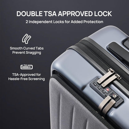 Carry On Luggage 22X14X9 Airline Approved with Front Pocket, 20 Inch Luggage with Front Compartment, Expandable, Double Spinner Wheels, Hardsided PC, TSA Lock (Cool Grey, Seine Max)