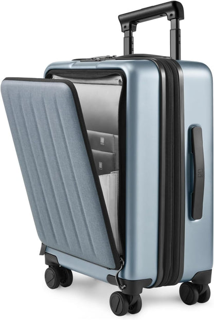 Carry On Luggage 22X14X9 Airline Approved with Front Pocket, 20 Inch Luggage with Front Compartment, Expandable, Double Spinner Wheels, Hardsided PC, TSA Lock (Cool Grey, Seine Max)