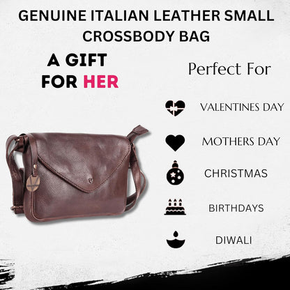 Genuine Italian Leather Small Crossbody Sling Bag RFID Protected Trendy Casual Office with Adjustable Strap