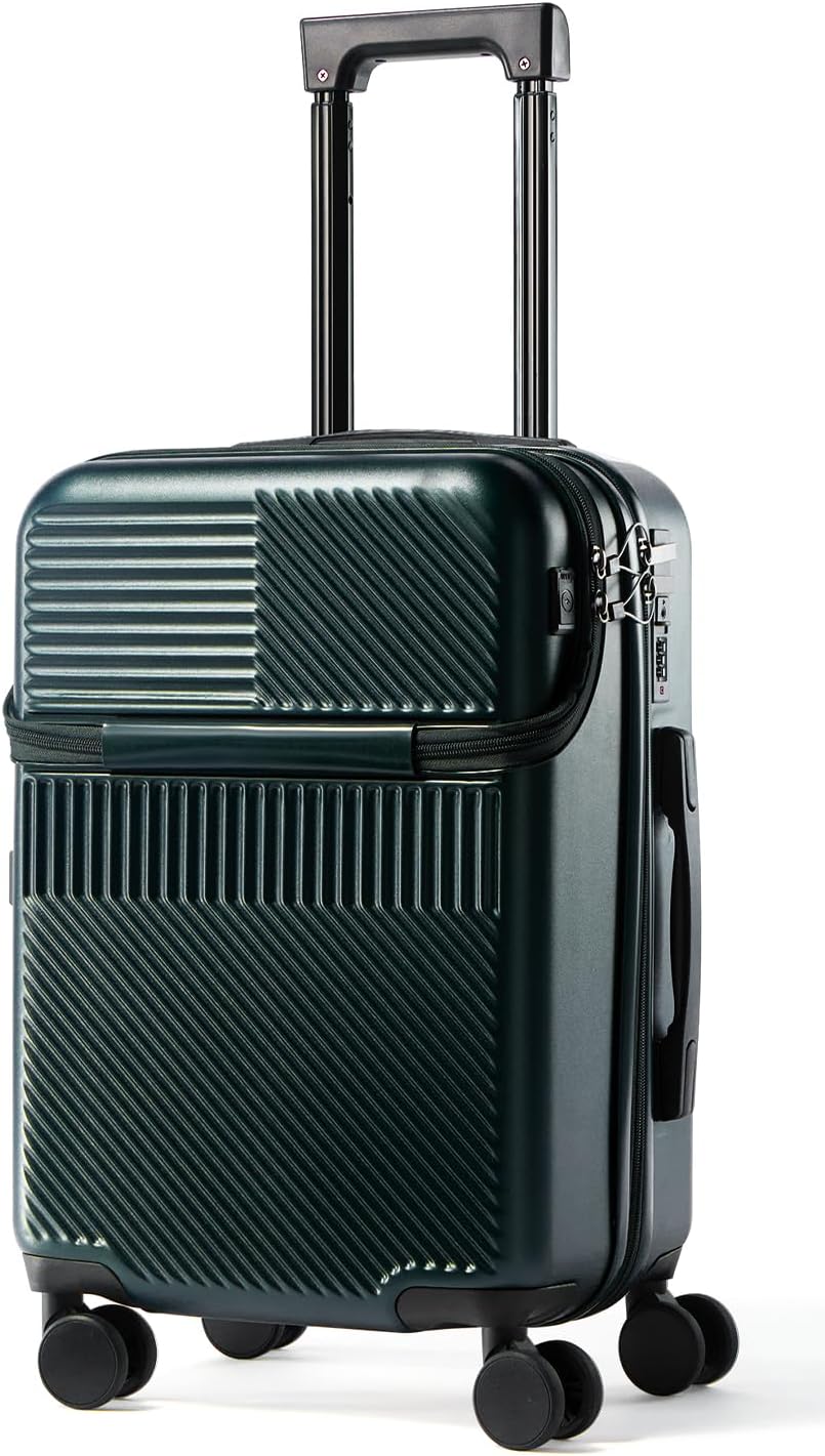 20 Inch Carry-On Luggage with Front Opening, Cup Holder & USB Port, Lightweight ABS+PC Hardshell Spinner Suitcase, Airline Approved, 360° Wheels, Sliver