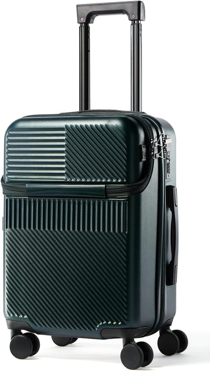 20 Inch Carry-On Luggage with Front Opening, Cup Holder & USB Port, Lightweight ABS+PC Hardshell Spinner Suitcase, Airline Approved, 360° Wheels, Sliver