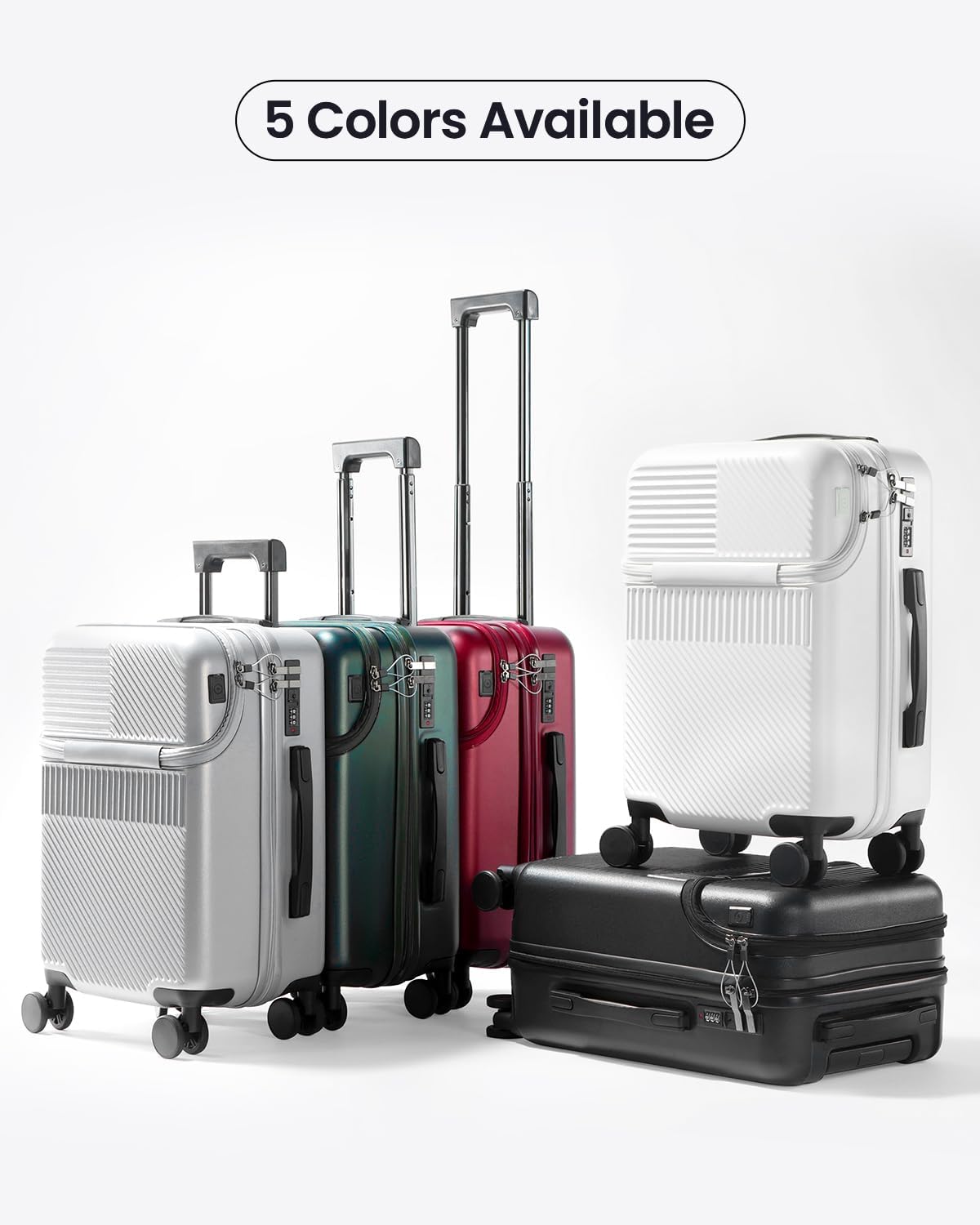 20 Inch Carry-On Luggage with Front Opening, Cup Holder & USB Port, Lightweight ABS+PC Hardshell Spinner Suitcase, Airline Approved, 360° Wheels, Sliver