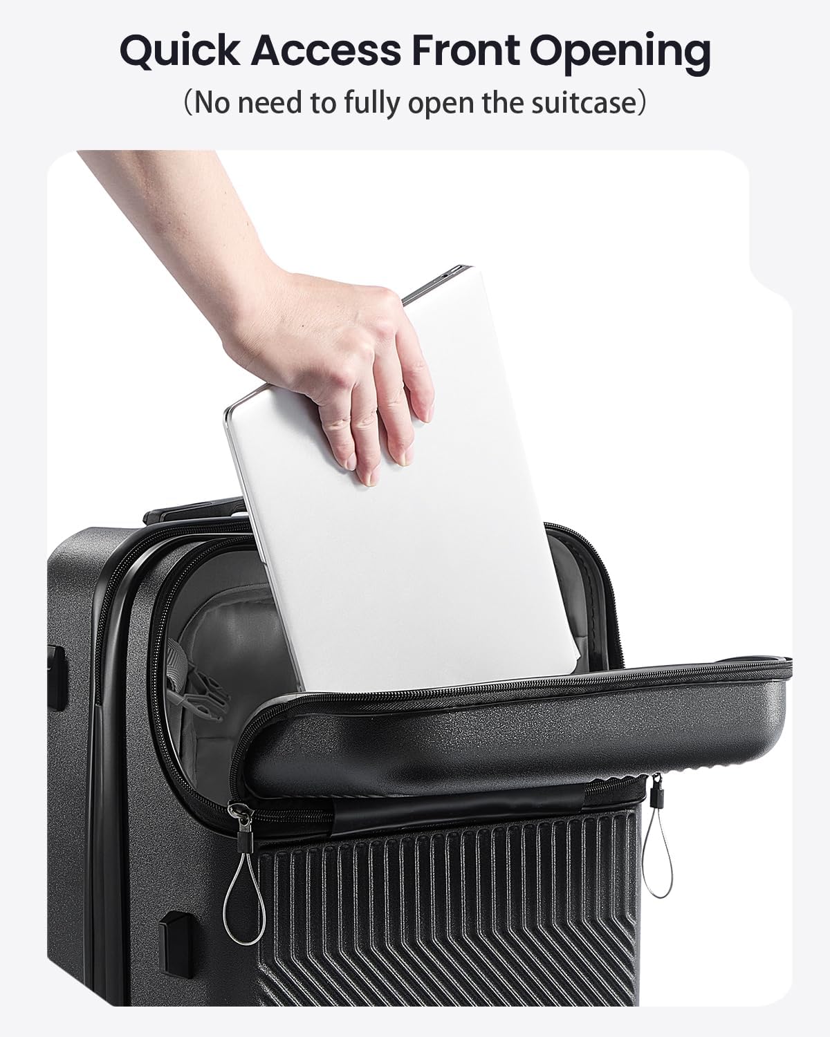 20 Inch Carry-On Luggage with Front Opening, Cup Holder & USB Port, Lightweight ABS+PC Hardshell Spinner Suitcase, Airline Approved, 360° Wheels, Sliver