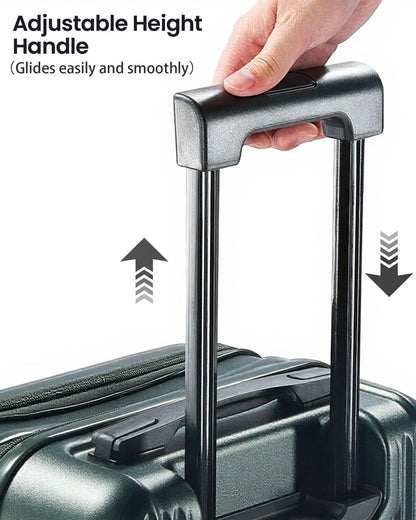 20 Inch Carry-On Luggage with Front Opening, Cup Holder & USB Port, Lightweight ABS+PC Hardshell Spinner Suitcase, Airline Approved, 360° Wheels, Sliver