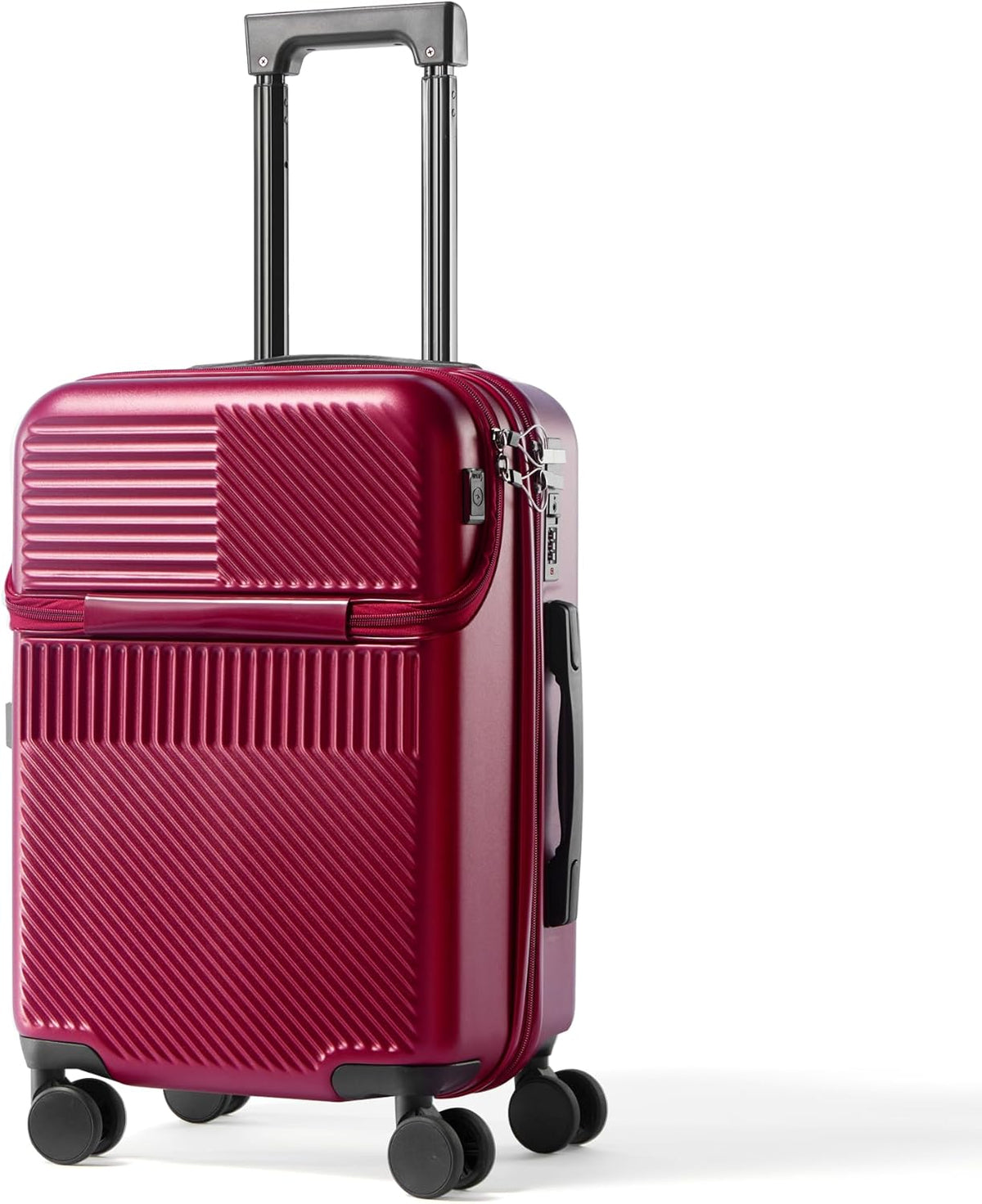 20 Inch Carry-On Luggage with Front Opening, Cup Holder & USB Port, Lightweight ABS+PC Hardshell Spinner Suitcase, Airline Approved, 360° Wheels, Sliver
