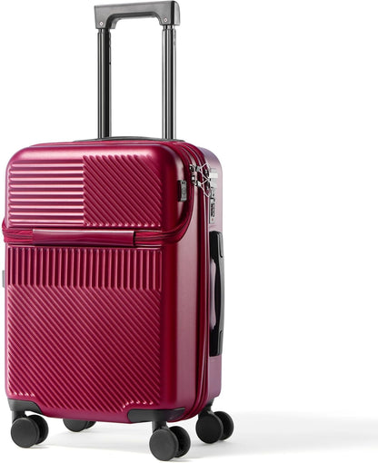 20 Inch Carry-On Luggage with Front Opening, Cup Holder & USB Port, Lightweight ABS+PC Hardshell Spinner Suitcase, Airline Approved, 360° Wheels, Sliver