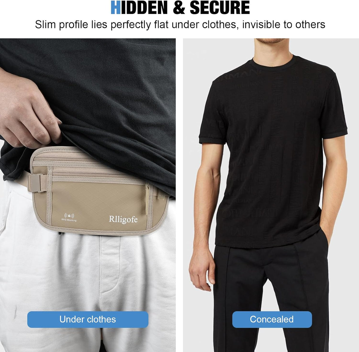 Money Belt for Travel Women and Men Hidden - Slim RFID Blocking Travel Wallet with Secure Anti-Theft Pouch, Passport Holder for Passport, Credit Cards, Cash Under Clothes