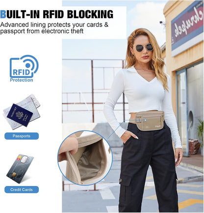 Money Belt for Travel Women and Men Hidden - Slim RFID Blocking Travel Wallet with Secure Anti-Theft Pouch, Passport Holder for Passport, Credit Cards, Cash Under Clothes