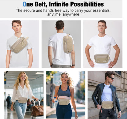 Money Belt for Travel Women and Men Hidden - Slim RFID Blocking Travel Wallet with Secure Anti-Theft Pouch, Passport Holder for Passport, Credit Cards, Cash Under Clothes
