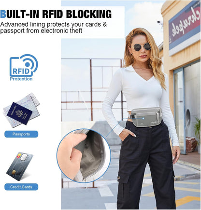 Money Belt for Travel Women and Men Hidden - Slim RFID Blocking Travel Wallet with Secure Anti-Theft Pouch, Passport Holder for Passport, Credit Cards, Cash Under Clothes