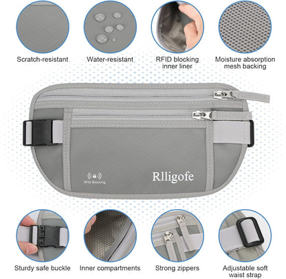Money Belt for Travel Women and Men Hidden - Slim RFID Blocking Travel Wallet with Secure Anti-Theft Pouch, Passport Holder for Passport, Credit Cards, Cash Under Clothes