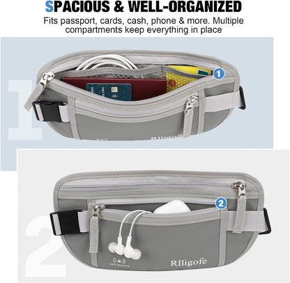 Money Belt for Travel Women and Men Hidden - Slim RFID Blocking Travel Wallet with Secure Anti-Theft Pouch, Passport Holder for Passport, Credit Cards, Cash Under Clothes
