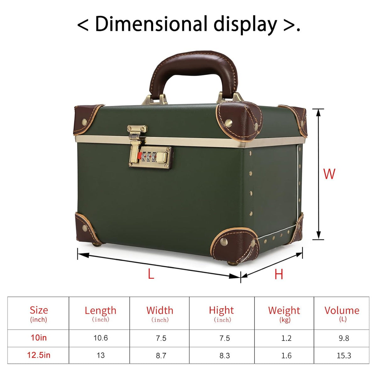 Vintage Makeup Train Case, Rose Gold Artificial Leather, Professional Cosmetic Storage Box with Metal Combination Lock, Desktop Organizer