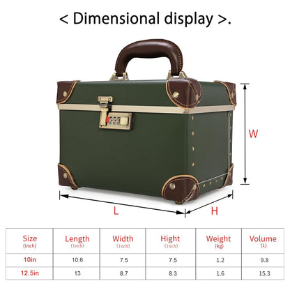 Vintage Makeup Train Case, Rose Gold Artificial Leather, Professional Cosmetic Storage Box with Metal Combination Lock, Desktop Organizer