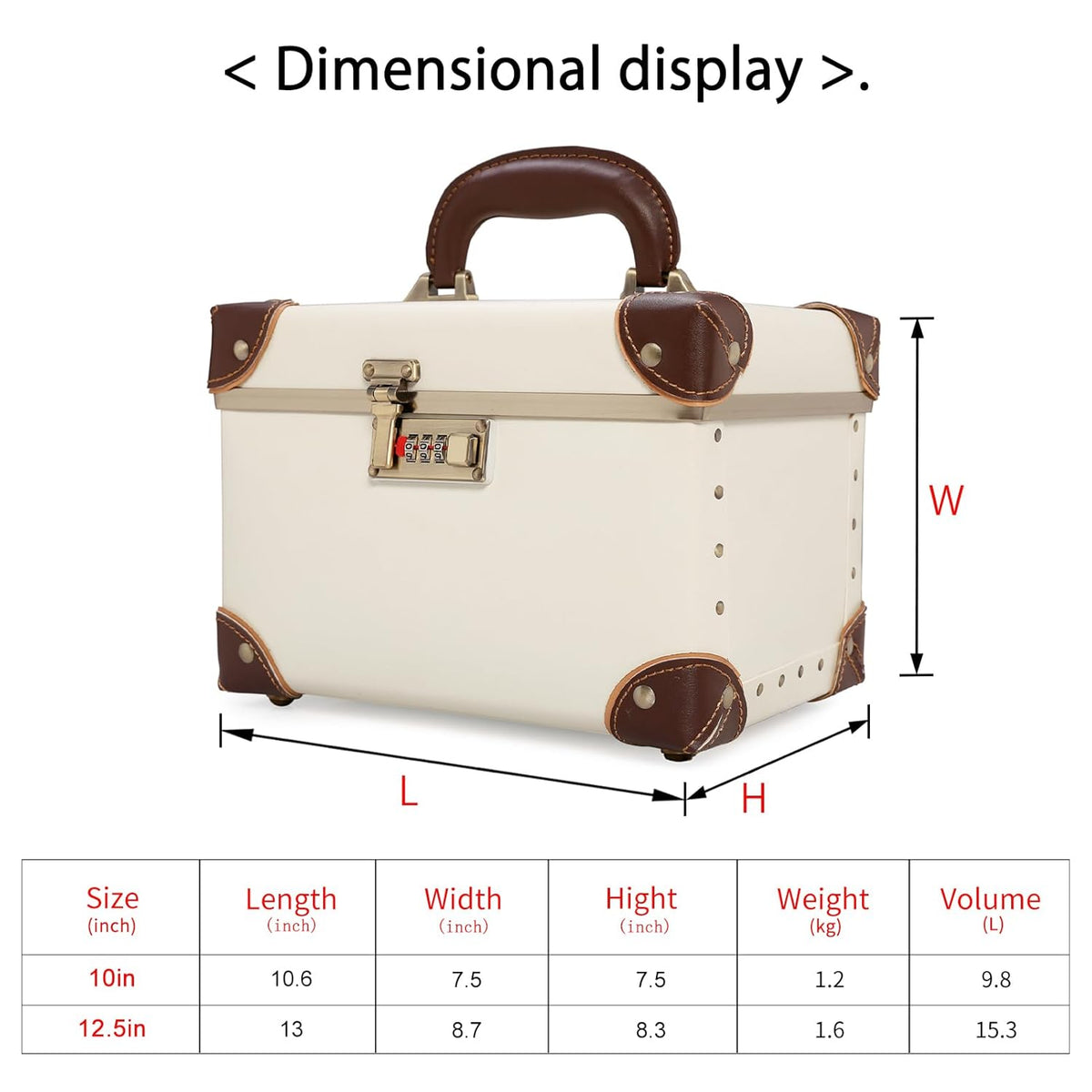 Vintage Makeup Train Case, Rose Gold Artificial Leather, Professional Cosmetic Storage Box with Metal Combination Lock, Desktop Organizer