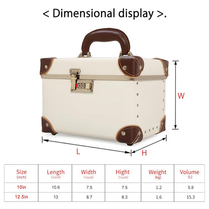 Vintage Makeup Train Case, Rose Gold Artificial Leather, Professional Cosmetic Storage Box with Metal Combination Lock, Desktop Organizer