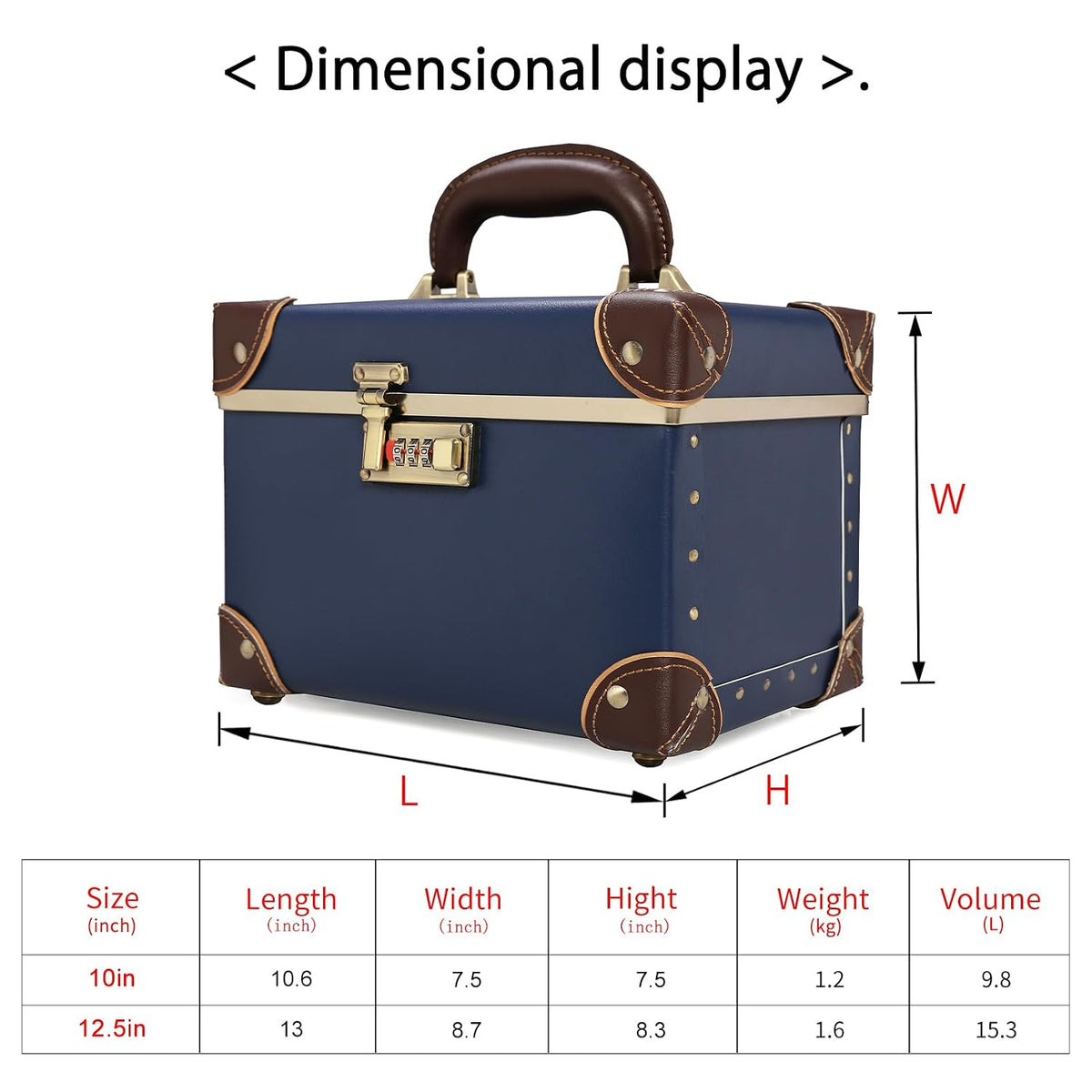 Vintage Makeup Train Case, Rose Gold Artificial Leather, Professional Cosmetic Storage Box with Metal Combination Lock, Desktop Organizer