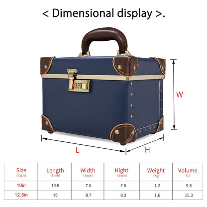 Vintage Makeup Train Case, Rose Gold Artificial Leather, Professional Cosmetic Storage Box with Metal Combination Lock, Desktop Organizer