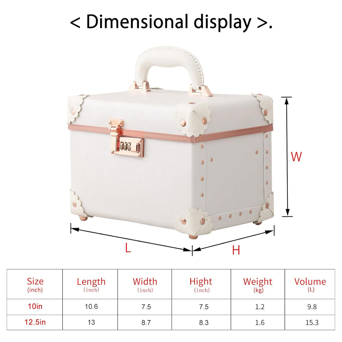 Vintage Makeup Train Case, Rose Gold Artificial Leather, Professional Cosmetic Storage Box with Metal Combination Lock, Desktop Organizer