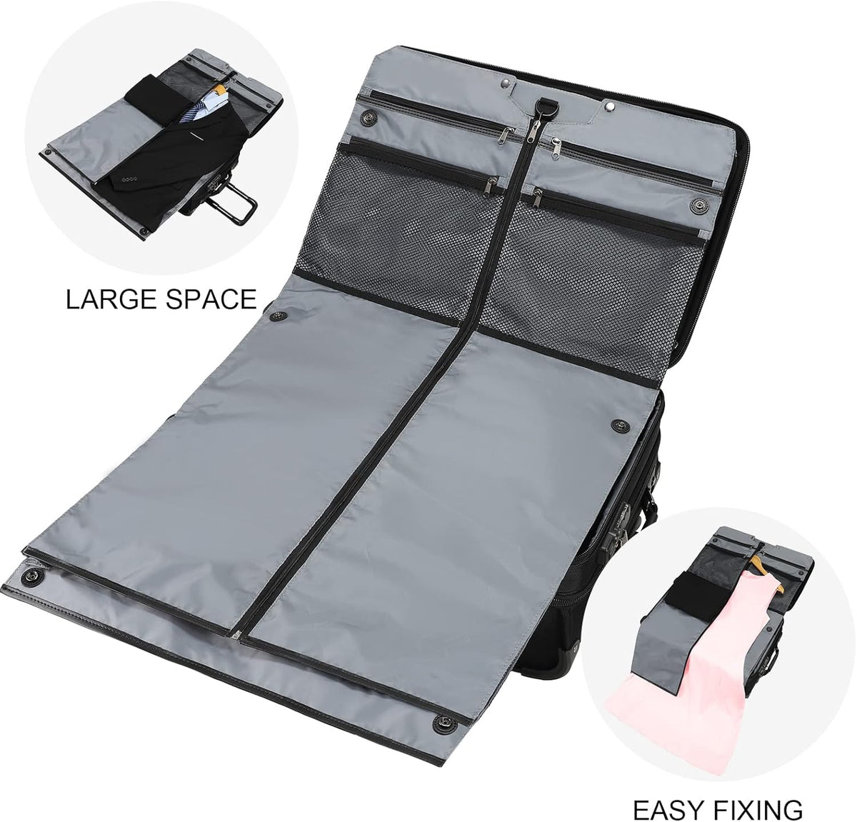 Women's 2-in-1 Convertible Garment Bag & Duffel, 45L Carry On Luggage, Anti-Wrinkle Hanging Suit Bag, Grey, 22.8x11x11.8 inch