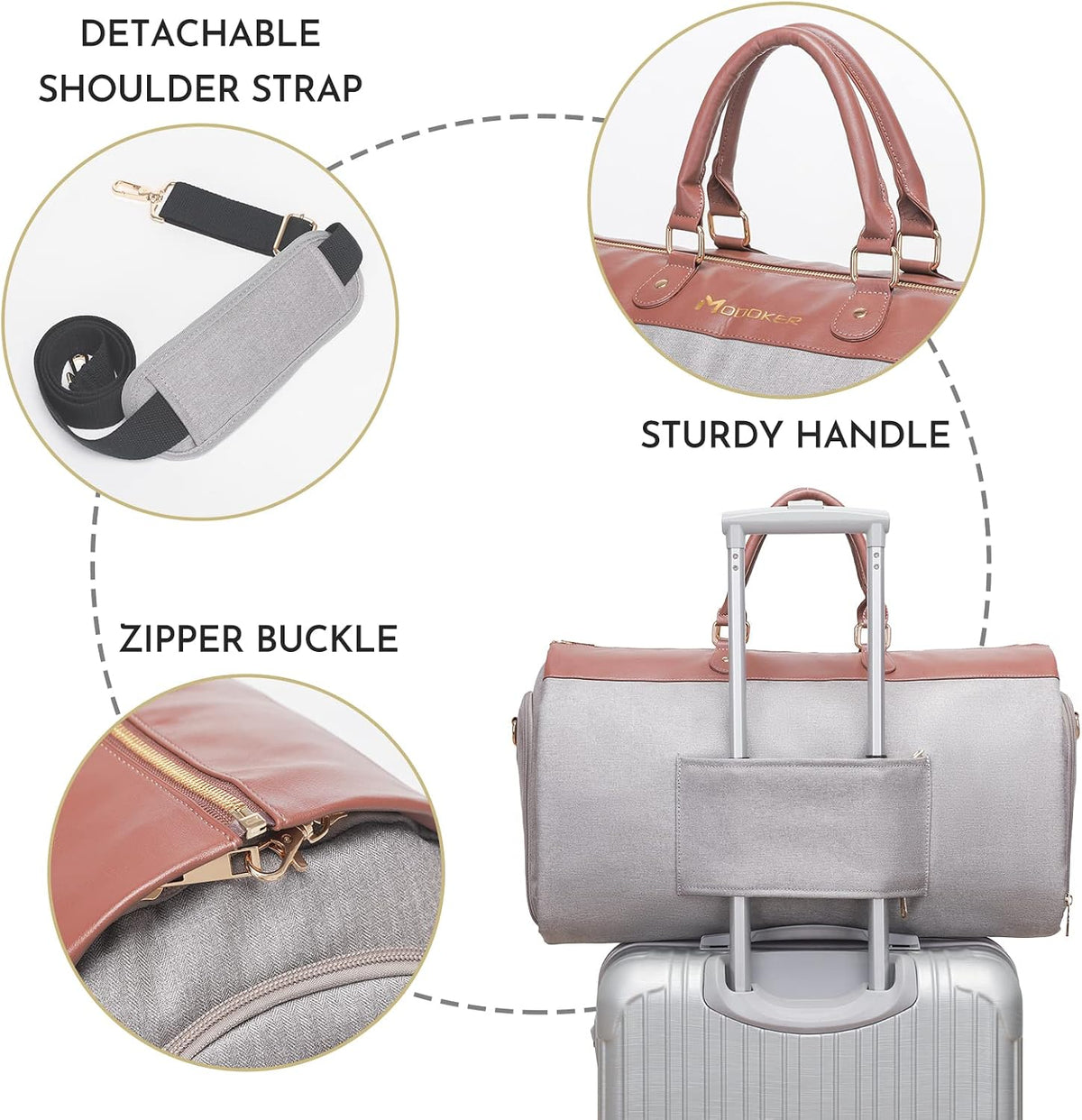 Women's 2-in-1 Convertible Garment Bag & Duffel, 45L Carry On Luggage, Anti-Wrinkle Hanging Suit Bag, Grey, 22.8x11x11.8 inch