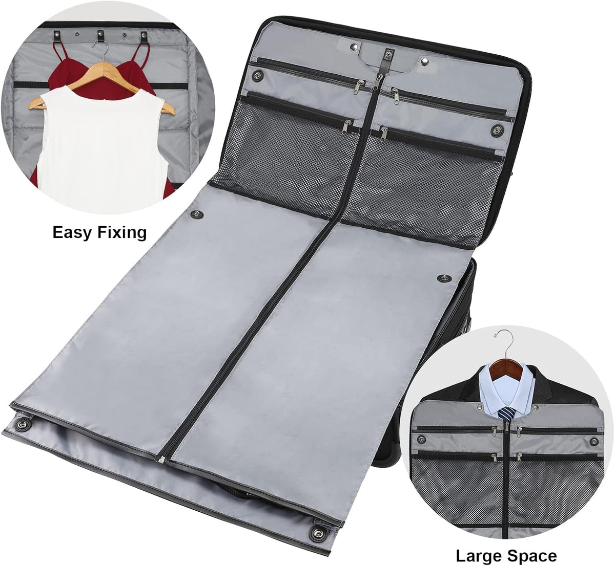 Women's 2-in-1 Convertible Garment Bag & Duffel, 45L Carry On Luggage, Anti-Wrinkle Hanging Suit Bag, Grey, 22.8x11x11.8 inch